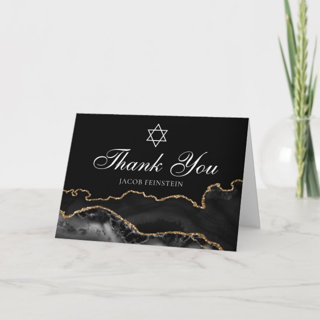 Chic Jewish Bar Mitzvah Black Gold Star von David Dankeskarte (Vorderseite)