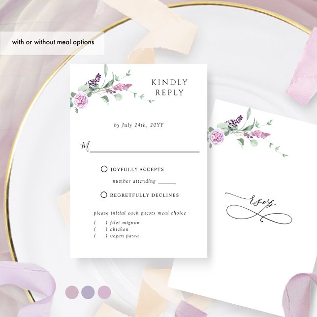 Chic Joyful Pastel Floral mit oder ohne Mahlzeiten RSVP Karte (Von Creator hochgeladen)