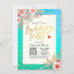 Chic Junggeselinnen-Abschied Rosa Aquamarine Goldp Einladung