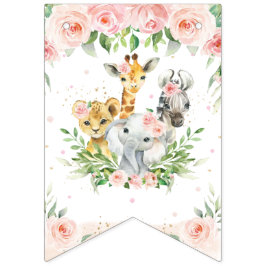 Chic Jungle Animals Blush Pink Floral Baby Dusche Wimpelkette