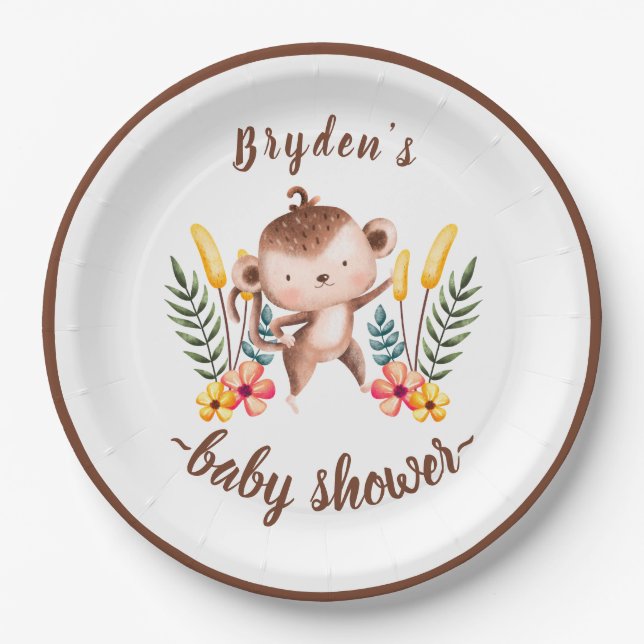 Chic Jungle Animals Greeneral Neutral Baby Dusche Pappteller (Vorderseite)