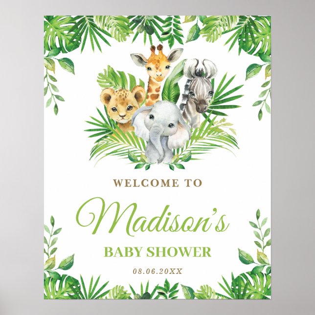 Chic Jungle Animals Greenerity Baby Dusche Willkom Poster (Vorne)