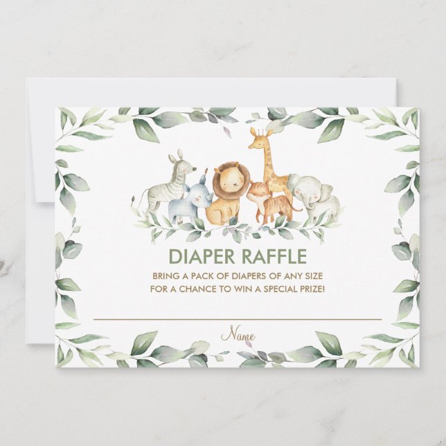 Chic Jungle Animals Greenerity Diaper Raffle Card Einladung (Vorderseite)