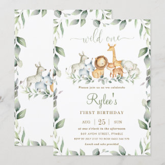 Chic Jungle Animals Greenery 1. Geburtstag Wild On Einladung