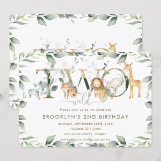 Chic Jungle Animals Greenery 2. Geburtstag 2 Wild Einladung