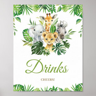 Chic Jungle Animals Greenery Baby Shower Drinks Poster