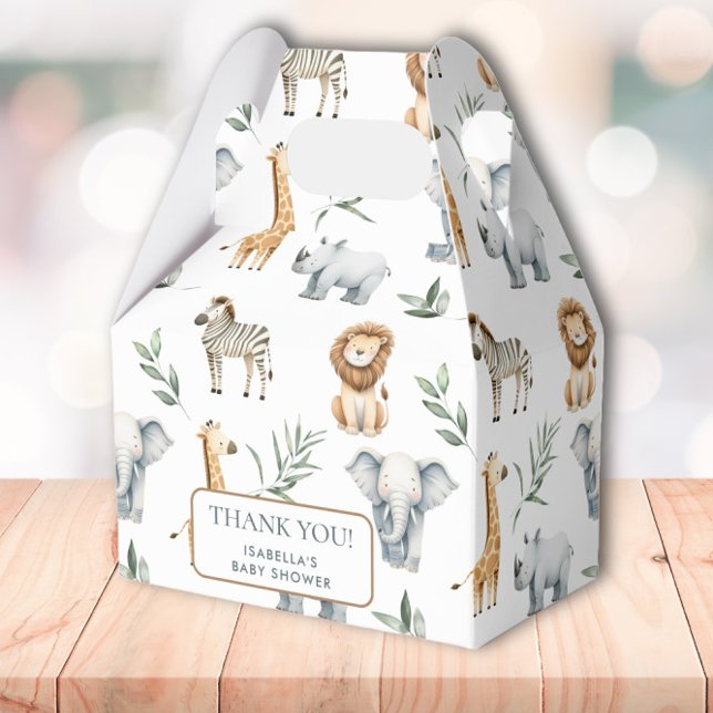 Chic Jungle Animals Greenery Safari Baby Dusche Geschenkschachtel (Chic Jungle Animals Greenery Safari Baby Shower Favor Box)
