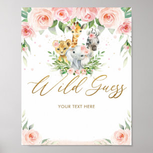 Chic Jungle Animals Pink Floral Wilde Guess Game Poster
