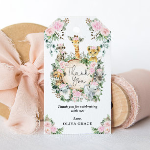 Chic Jungle Safari Animals Blush Floral Baby Girl Geschenkanhänger