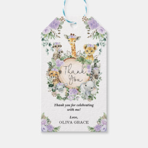 Chic Jungle Safari Tiere Lila Floral Baby Girl Geschenkanhänger
