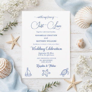 Chic Just Love Handgezeichnete Meer Leben Hochzeit Einladung