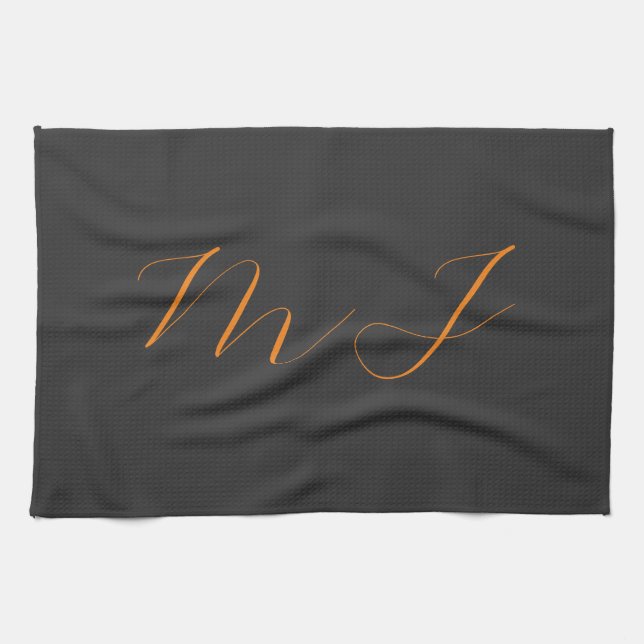 Chic kalligrafy grarange monogram name initial geschirrtuch (Horizontal)