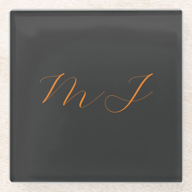Chic kalligrafy grarange monogram name initial glasuntersetzer (Vorderseite)