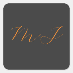 Chic kalligrafy grarange monogram name initial quadratischer aufkleber