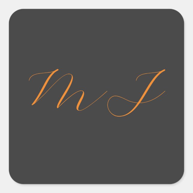 Chic kalligrafy grarange monogram name initial quadratischer aufkleber (Vorderseite)