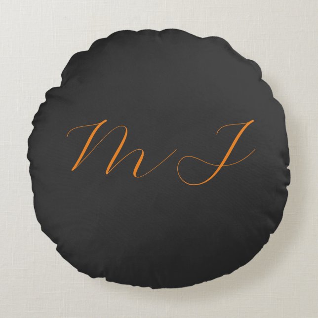 Chic kalligrafy grarange monogram name initial rundes kissen (Vorderseite)