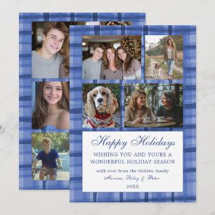 Chic Kariert HANUKKAH Custom 9 Foto Collage Blue Feiertagskarte