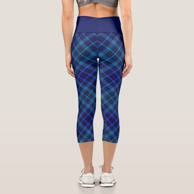 Chic Kariert Pattern - Navy and Blue Elegante Tart Capri Leggings (Rückseite)