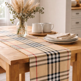 Chic Kariert Warme Tan Base White Black Brown Tart Großer Tischläufer