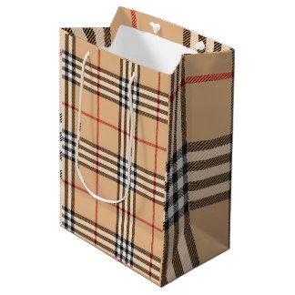 Chic Kariert Warme Tan Base White Black Brown Tart Mittlere Geschenktüte