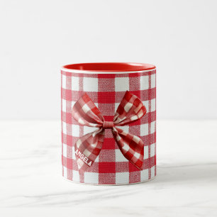 Chic Karo Bow Red und White Gingham Zweifarbige Tasse