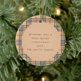 Chic Karo Warm Beige | Anpassbares Foto und Text Keramik Ornament