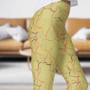 Chic Khaki und Red Fracture Muster Leggings