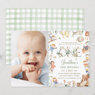 Chic Kinderzimmer Rhyme Greenery 1. Geburtstag Fot Einladung