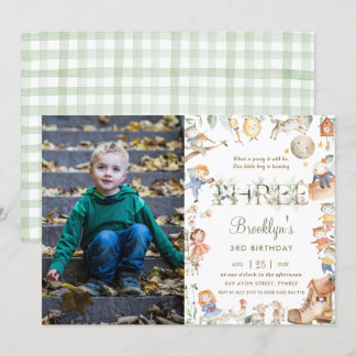 Chic Kinderzimmer Rhyme Greenery 3. Geburtstag Fot Einladung