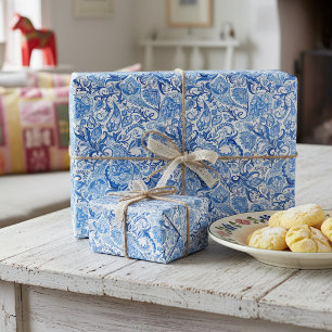 Chic klassisch blaue Paisley-Blumenkunst-Geschenkp Geschenkpapier