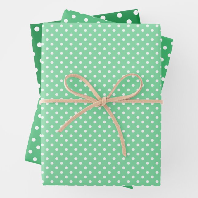 Chic Kleeblatt Mint Green Polka Dots Muster Geschenkpapier Set (Beispiel)