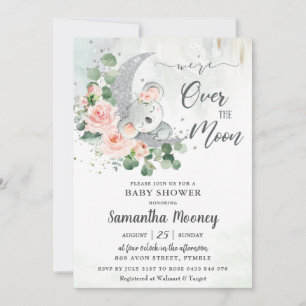 Chic Koala We're Over the Moon Girl Baby Shower Einladung