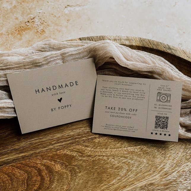 Chic Kraft Handmade mit Liebe Danke Bestellung Begleitkarte (Von Creator hochgeladen)