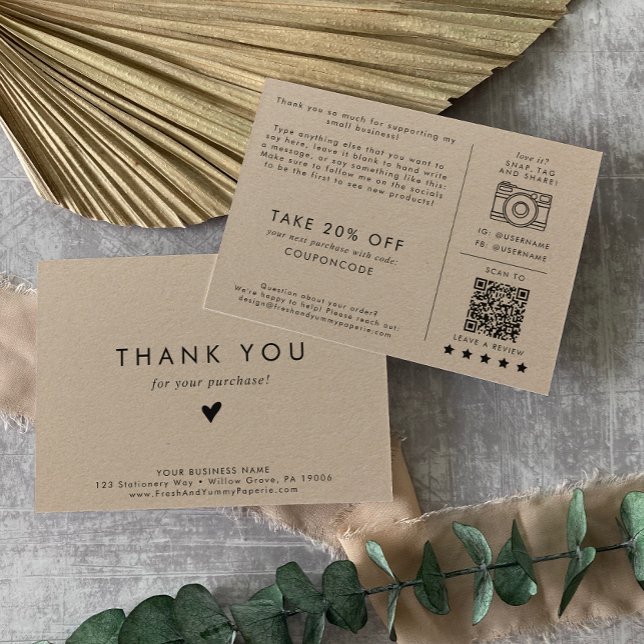 Chic Kraft Paper Small Business Danke Bestellung Begleitkarte (Von Creator hochgeladen)