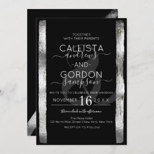 Chic Künstlerisch Black Silver Pinselstrich Rahmen Einladung