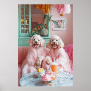 Chic Labradoodles in Pink Lounge Poster