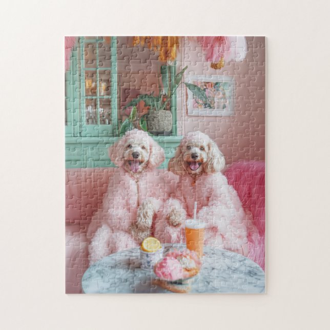 Chic Labradoodles in Pink Lounge Puzzle (Vertikal)