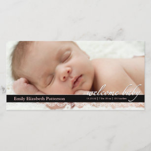 Chic Lace Baby Birth Ankündigung   Rosa Fotokarte