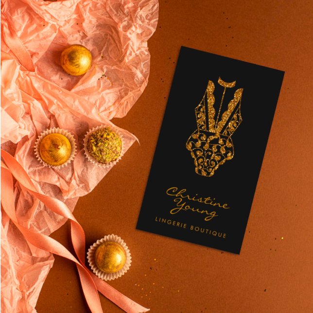 Chic Lace Lingerie Boutique Golden Glitzer Visitenkarte (Von Creator hochgeladen)