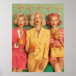Chic Ladies Retro-Cocktail-Moment Poster