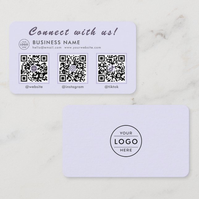 Chic Lavendel 3 QR Code Multi Social Visitenkarte (Vorne/Hinten)