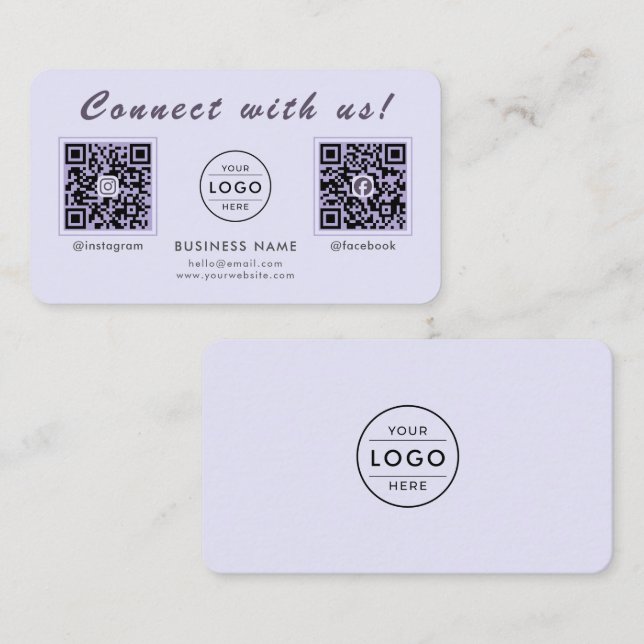 Chic Lavendel-Doppel-QR-Code Multi-Social-Media Visitenkarte (Vorne/Hinten)