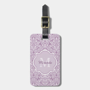 Chic-Lavendel-lila Damast-Monogramm mit Namen Gepäckanhänger