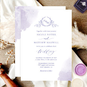 Chic Lavender Aquarellsteine, Monogram Wedding Einladung