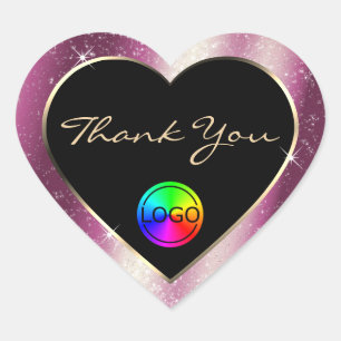 Chic Lavender Glitzer Frame Danke und Logo Herz-Aufkleber