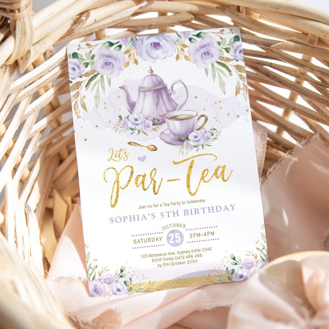Chic Lavender Gold Floral Girls Birthday Tee Party Einladung (Von Creator hochgeladen)