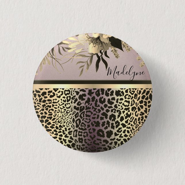 Chic Lavender Gold Leopard Safari Button (Vorderseite)