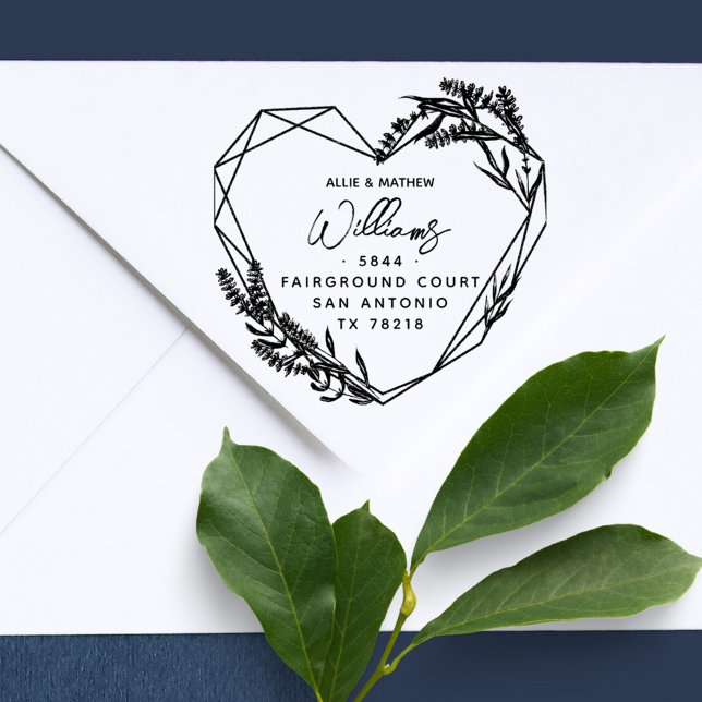 Chic Lavender Heart Married Couple Return Address Gummistempel (Rustic Chic Lavender Married Couple Return Address Rubber Stamp. Perfect also for a country wedding!)