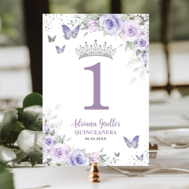Chic Lavender Lila Flora Quinceñera Sweet 16 Tischnummer (Von Creator hochgeladen)