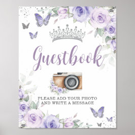 Chic Lavender Lila Floral Quinceañera Gästebuch